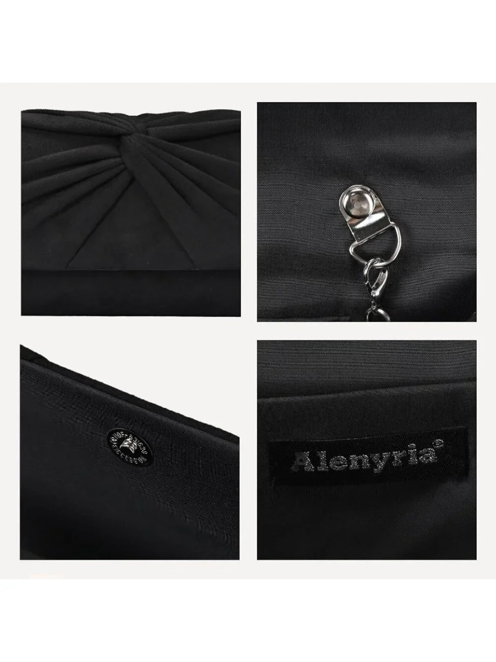 Women's Black Faux Suede Pleated Bow Clutch Purse For With Strap Evening Bag